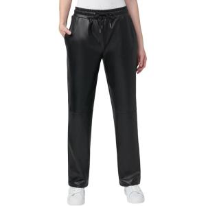 HUE Womens High Rise Faux Leather Straight Leg Pants(Black)