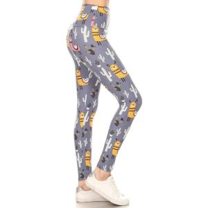 Leggings Depot Women’s High Waist Faux Leather Leggings Tights Pleather Pants(Cactus and Llama)