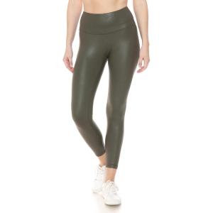 Leggings Depot Women’s High Waist Faux Leather Leggings Tights Pleather Pants(Matte-olive)