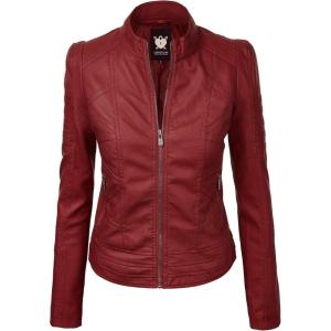 Lock and Love Women’s Faux Leather Moto Biker Jacket Coat with Removable or Non-Removable Hood(Wjc746a_red)
