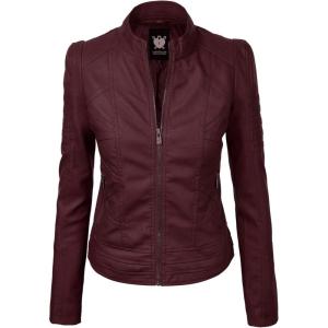 Lock and Love Women’s Faux Leather Moto Biker Jacket Coat with Removable or Non-Removable Hood(Wjc746a_wine)