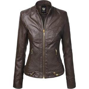 Lock and Love Women’s Faux Leather Moto Biker Jacket Coat with Removable or Non-Removable Hood(Wjc747a_coffee)