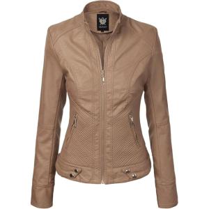 Lock and Love Women’s Faux Leather Moto Biker Jacket Coat with Removable or Non-Removable Hood(Wjc747a_khaki)