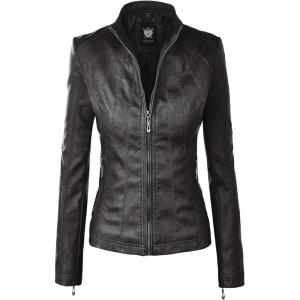 Lock and Love Women’s Faux Leather Moto Biker Jacket Coat with Removable or Non-Removable Hood(Wjc877l_black)