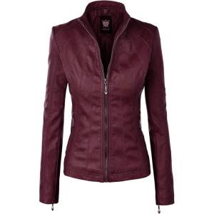 Lock and Love Women’s Faux Leather Moto Biker Jacket Coat with Removable or Non-Removable Hood(Wjc877l_wine)