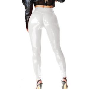 Patent Faux Leather Leggings for Women High Waisted Butt Lifting Lacquer Pleather Latex Shiny Pants Concert Outfits(Angel White)