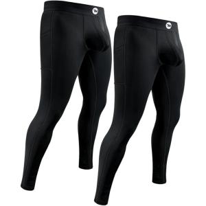 RM Real Men ABCD Pouch Compression Pants – 1, 2 and 3 Pack, Mens Leggings, Yoga Pants, Tights, Base Layer Men Cold Weather(2 Pack – Black Aero Flex)