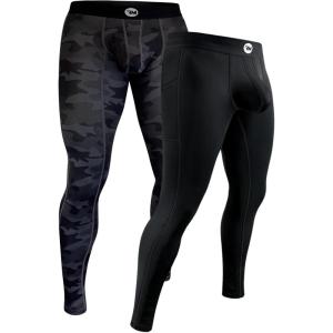 RM Real Men ABCD Pouch Compression Pants – 1, 2 and 3 Pack, Mens Leggings, Yoga Pants, Tights, Base Layer Men Cold Weather(2 Pack – Black/Camo Aero Flex)