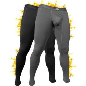 RM Real Men ABCD Pouch Compression Pants – 1, 2 and 3 Pack, Mens Leggings, Yoga Pants, Tights, Base Layer Men Cold Weather(2 Pack – Black/Gray Arctic Shield)