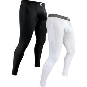 RM Real Men ABCD Pouch Compression Pants – 1, 2 and 3 Pack, Mens Leggings, Yoga Pants, Tights, Base Layer Men Cold Weather(2 Pack – Black/White Aero Flex)