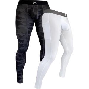 RM Real Men ABCD Pouch Compression Pants – 1, 2 and 3 Pack, Mens Leggings, Yoga Pants, Tights, Base Layer Men Cold Weather(2 Pack – Camo/White Aero Flex)