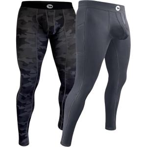 RM Real Men ABCD Pouch Compression Pants – 1, 2 and 3 Pack, Mens Leggings, Yoga Pants, Tights, Base Layer Men Cold Weather(2 Pack – Gray/Camo Aero Flex)