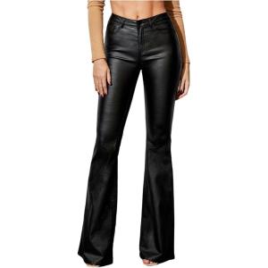 WDIRARA Women’s Faux Leather Flare Pants Stretchy Skinny Leggings Bootcut Pants(Black)