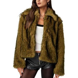 Wyeysyt Womens Faux Fur Coat Cropped Lapel Fur Jacket Fluffy Open Front Fuzzy Winter Short Coat Outerwear(Brown Black)