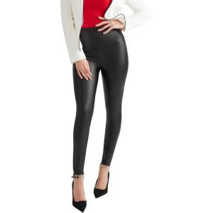 Yummie Womens Faux Leather Shaping Legging(Black)