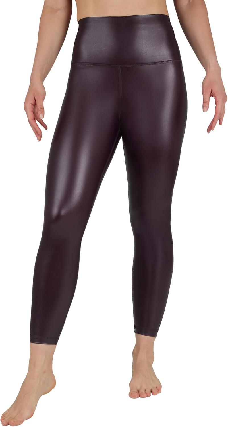 image90 Degree By Reflex Super High Waist High Shine Faux Leather Fleece Lined Elastic Free Ankle LeggingsArctic Navy Elastic Free