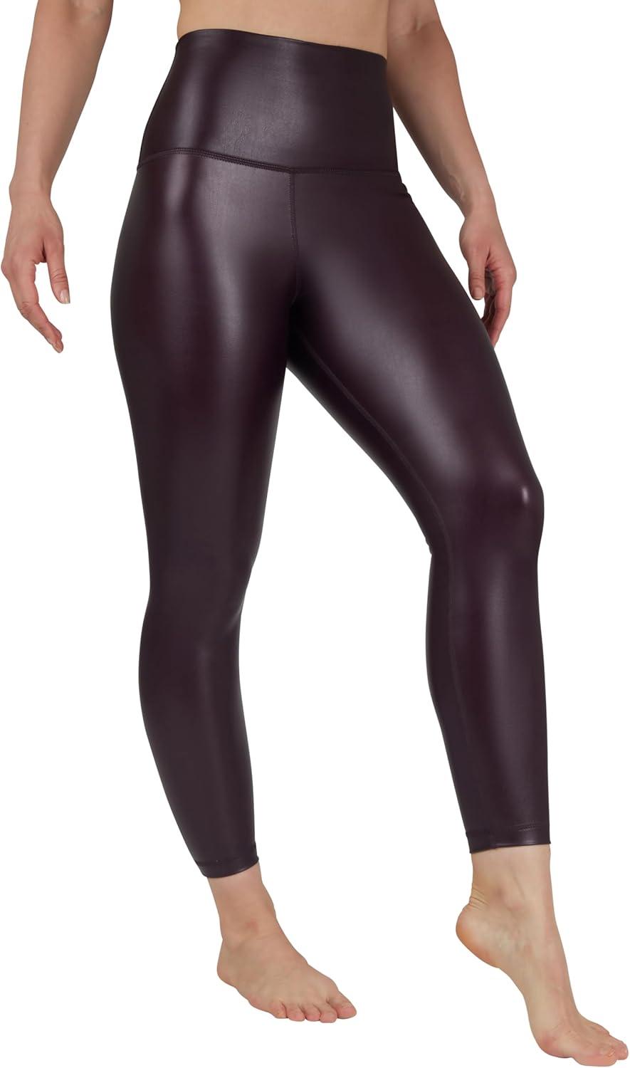 image90 Degree By Reflex Super High Waist High Shine Faux Leather Fleece Lined Elastic Free Ankle LeggingsArctic Navy Elastic Free
