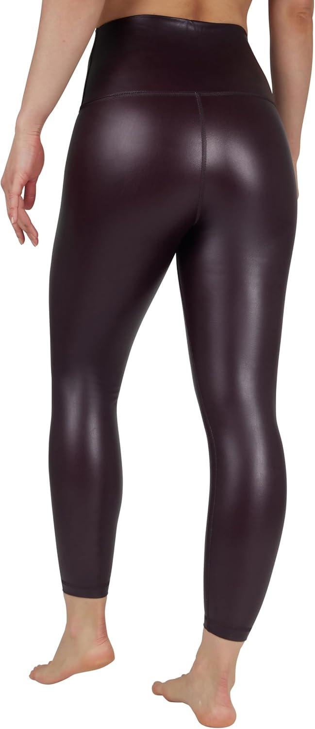 image90 Degree By Reflex Super High Waist High Shine Faux Leather Fleece Lined Elastic Free Ankle LeggingsArctic Navy Elastic Free