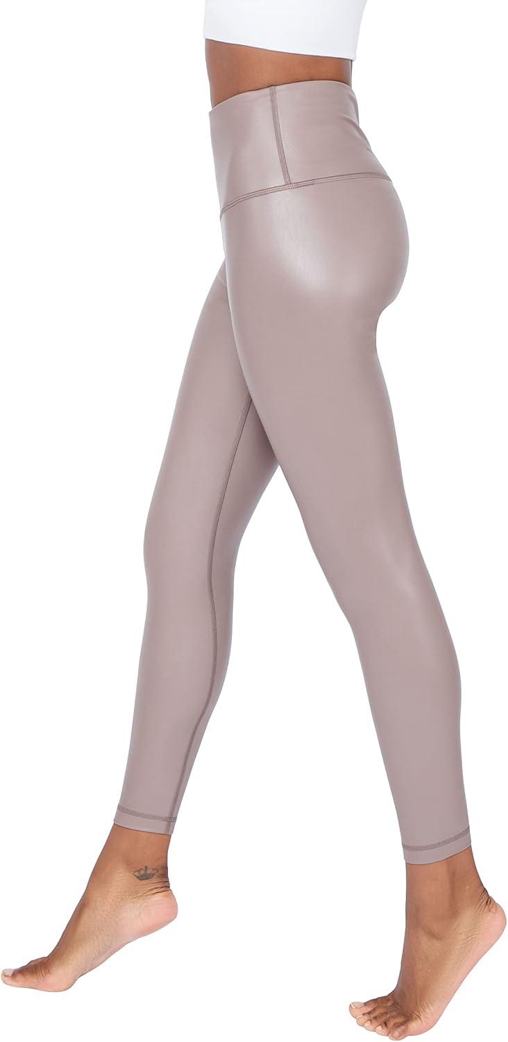 image90 Degree By Reflex Super High Waist High Shine Faux Leather Fleece Lined Elastic Free Ankle LeggingsIron