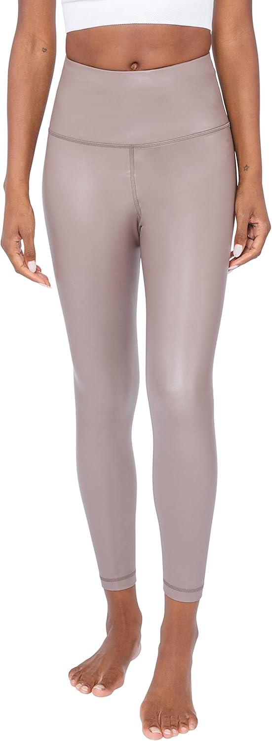 image90 Degree By Reflex Super High Waist High Shine Faux Leather Fleece Lined Elastic Free Ankle LeggingsIron
