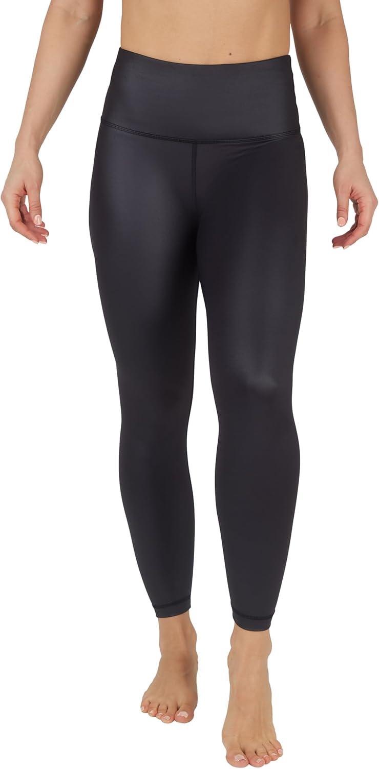 image90 Degree By Reflex Womens High Waist High Shine Faux Leather Ankle LeggingsBlack