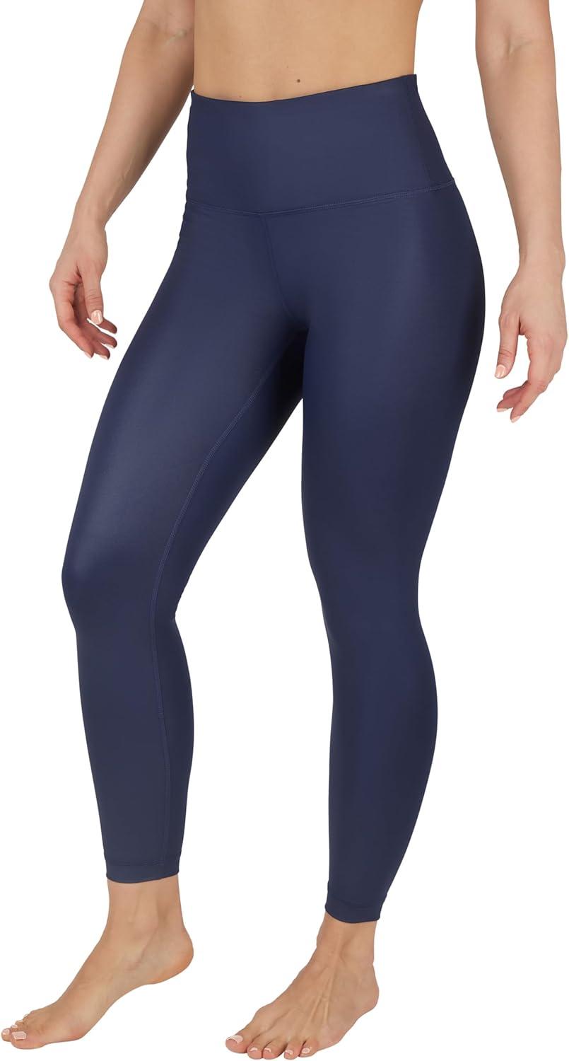 image90 Degree By Reflex Womens High Waist High Shine Faux Leather Ankle LeggingsDark NavyBlack
