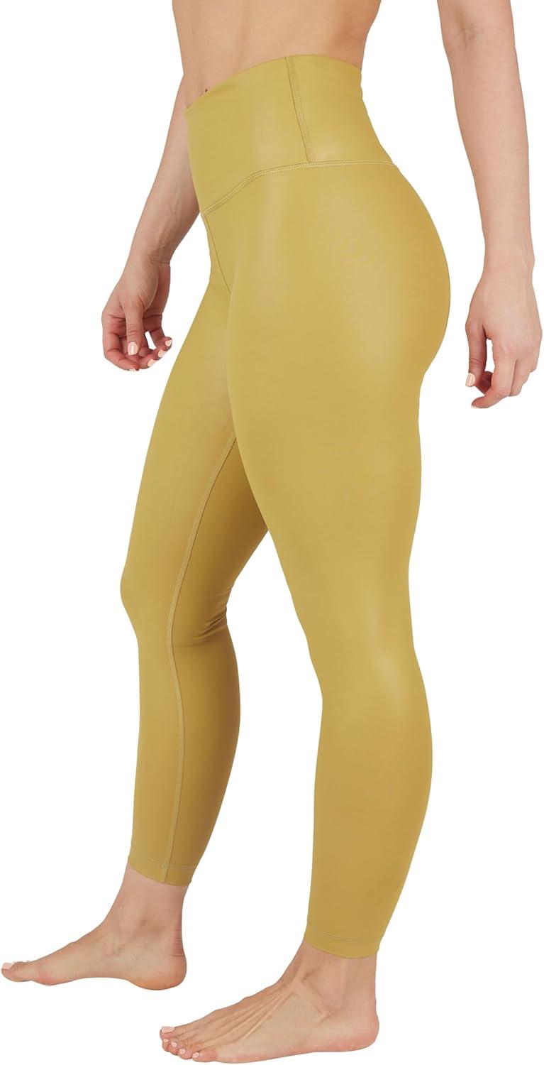 image90 Degree By Reflex Womens High Waist High Shine Faux Leather Ankle LeggingsDried Tobacco