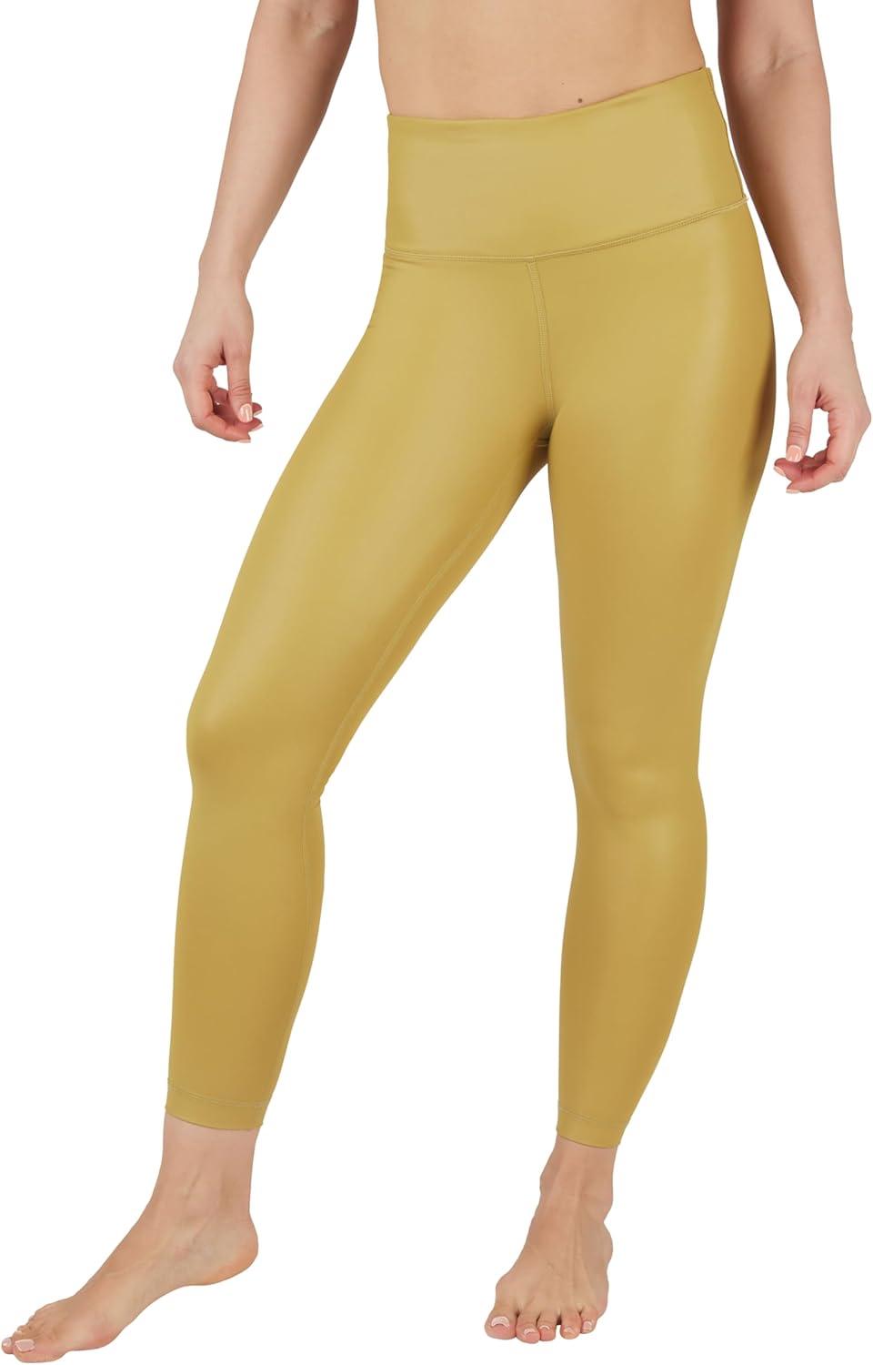 image90 Degree By Reflex Womens High Waist High Shine Faux Leather Ankle LeggingsDried Tobacco