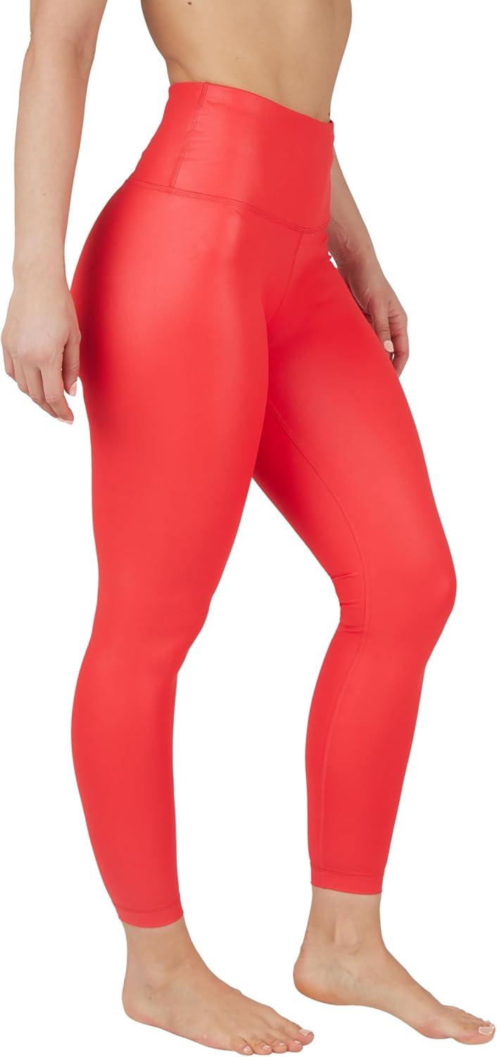 image90 Degree By Reflex Womens High Waist High Shine Faux Leather Ankle LeggingsHigh Risk Red