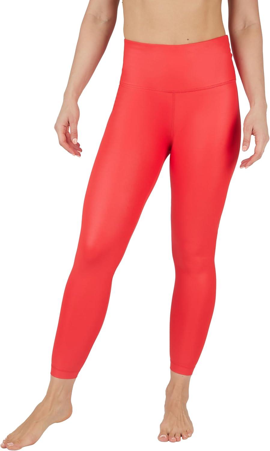image90 Degree By Reflex Womens High Waist High Shine Faux Leather Ankle LeggingsHigh Risk Red