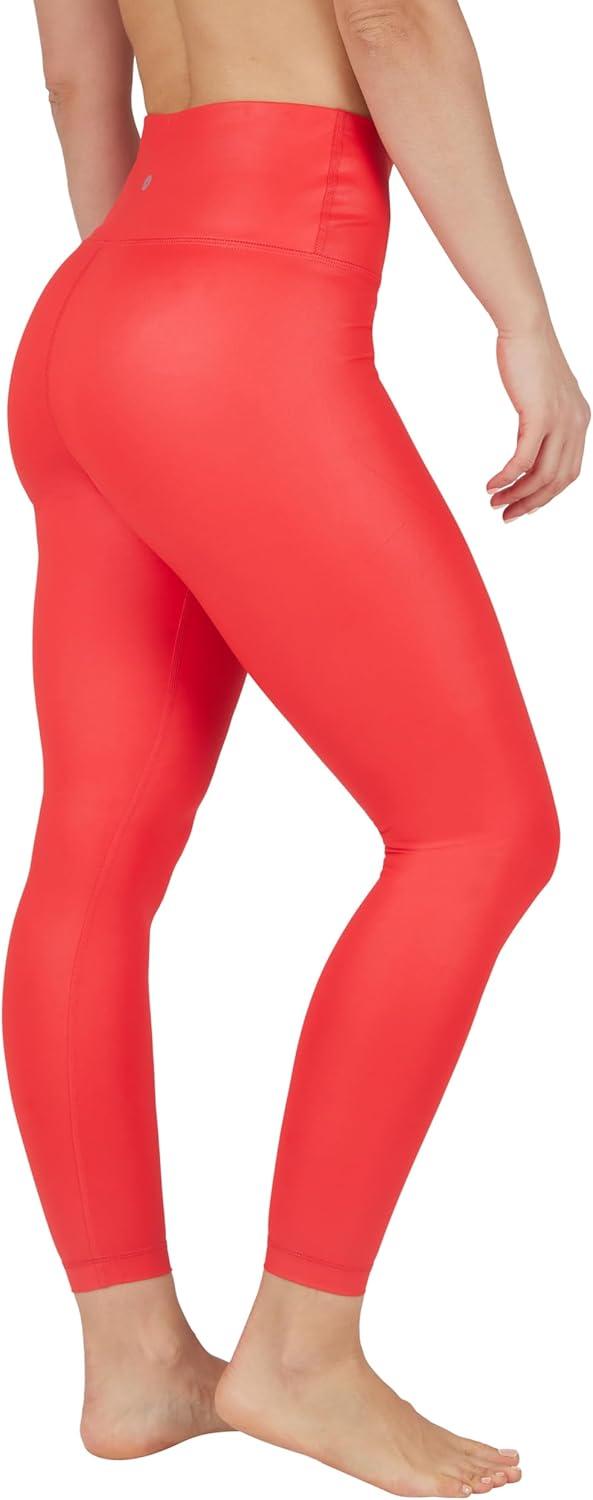image90 Degree By Reflex Womens High Waist High Shine Faux Leather Ankle LeggingsHigh Risk Red