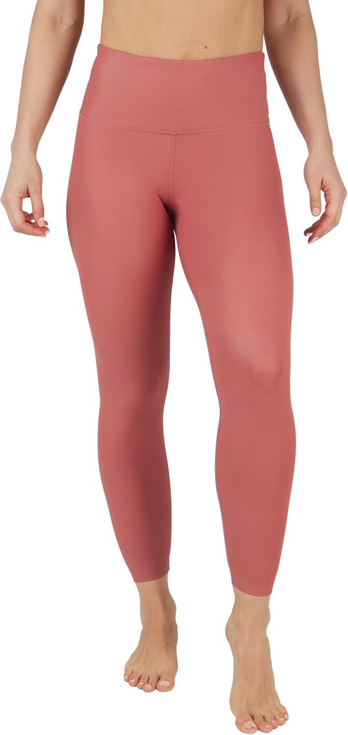 image90 Degree By Reflex Womens High Waist High Shine Faux Leather Ankle LeggingsMarsala
