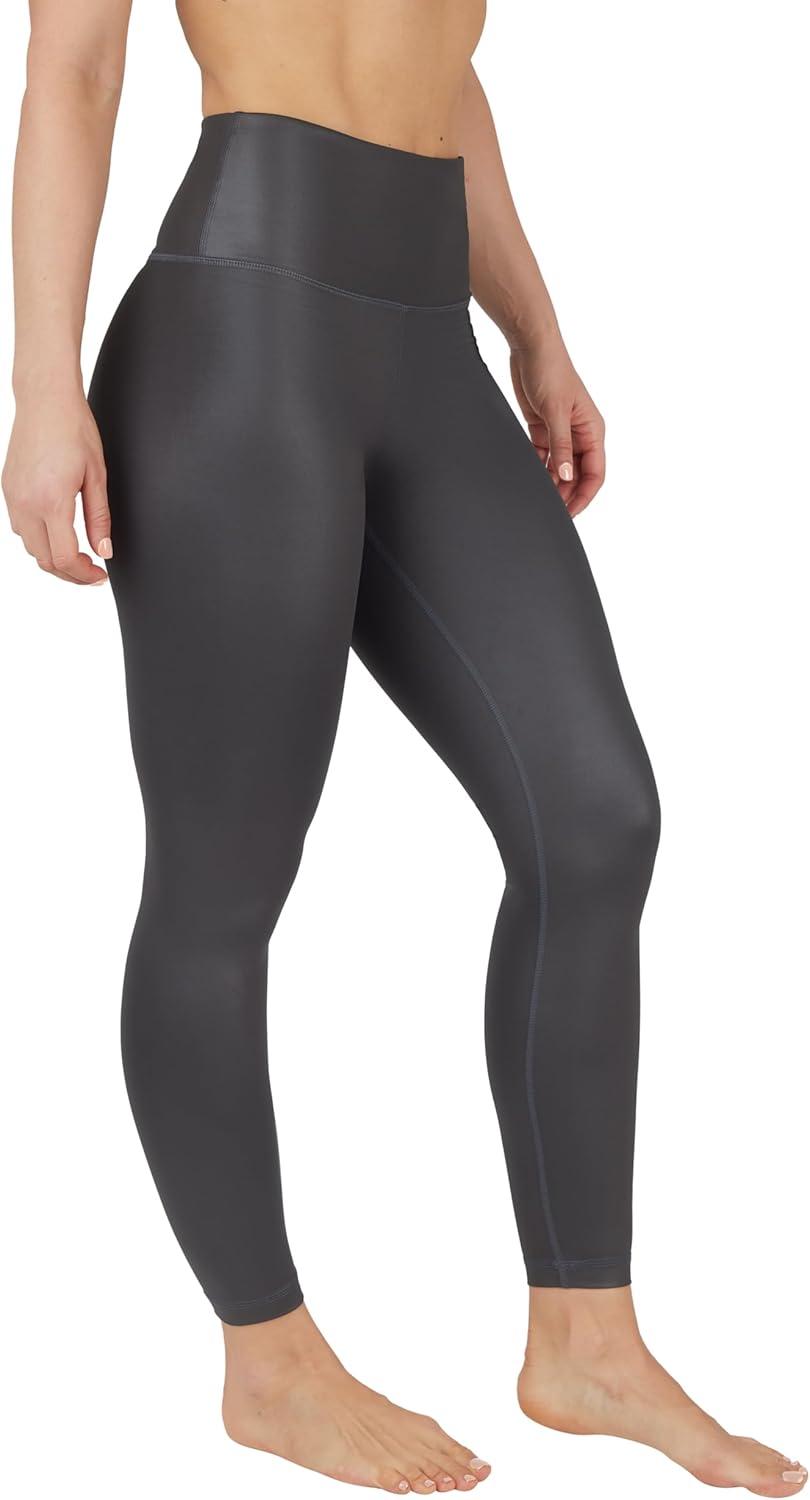 image90 Degree By Reflex Womens High Waist High Shine Faux Leather Ankle LeggingsMilitary Green