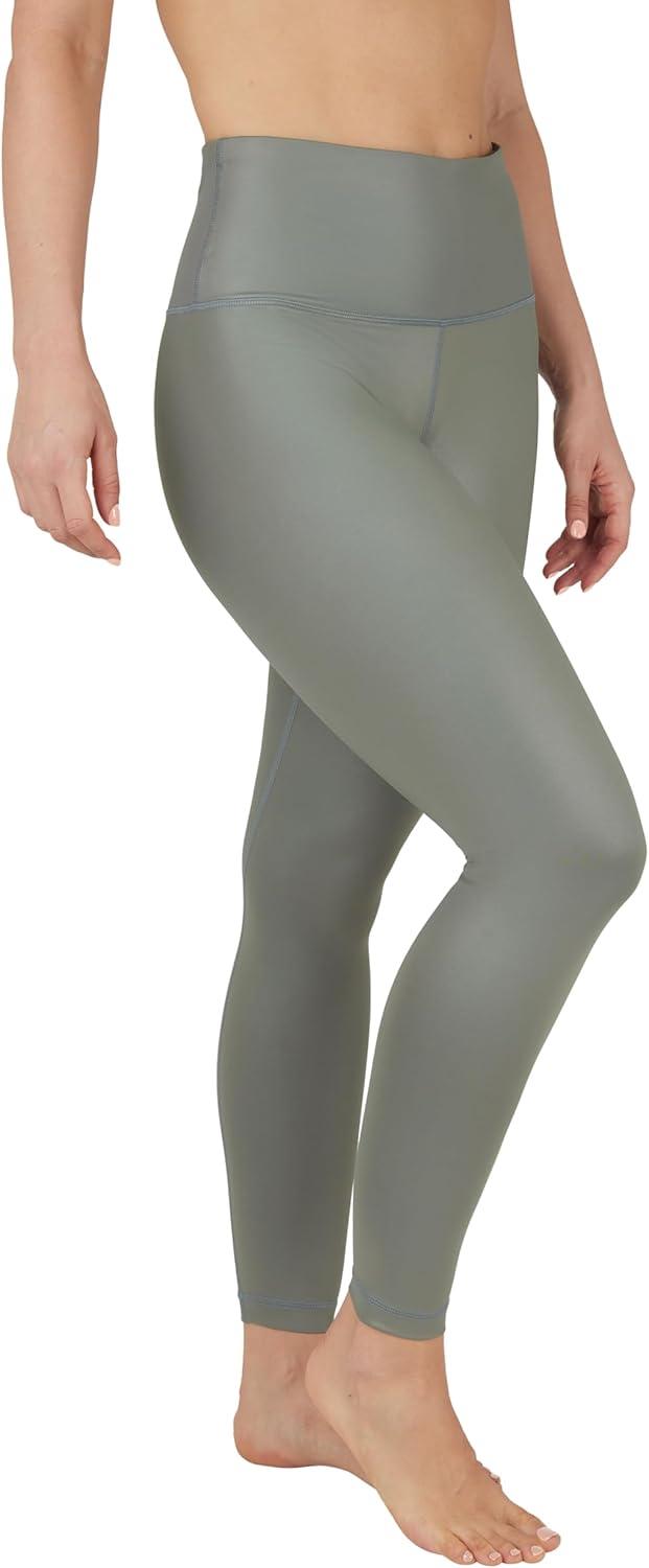 image90 Degree By Reflex Womens High Waist High Shine Faux Leather Ankle LeggingsMulled Basil