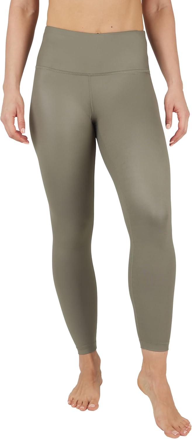 image90 Degree By Reflex Womens High Waist High Shine Faux Leather Ankle LeggingsNight Sage
