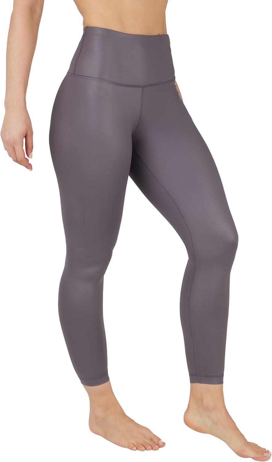 image90 Degree By Reflex Womens High Waist High Shine Faux Leather Ankle LeggingsPavement