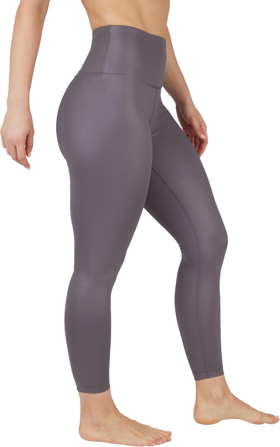 image90 Degree By Reflex Womens High Waist High Shine Faux Leather Ankle LeggingsPavement