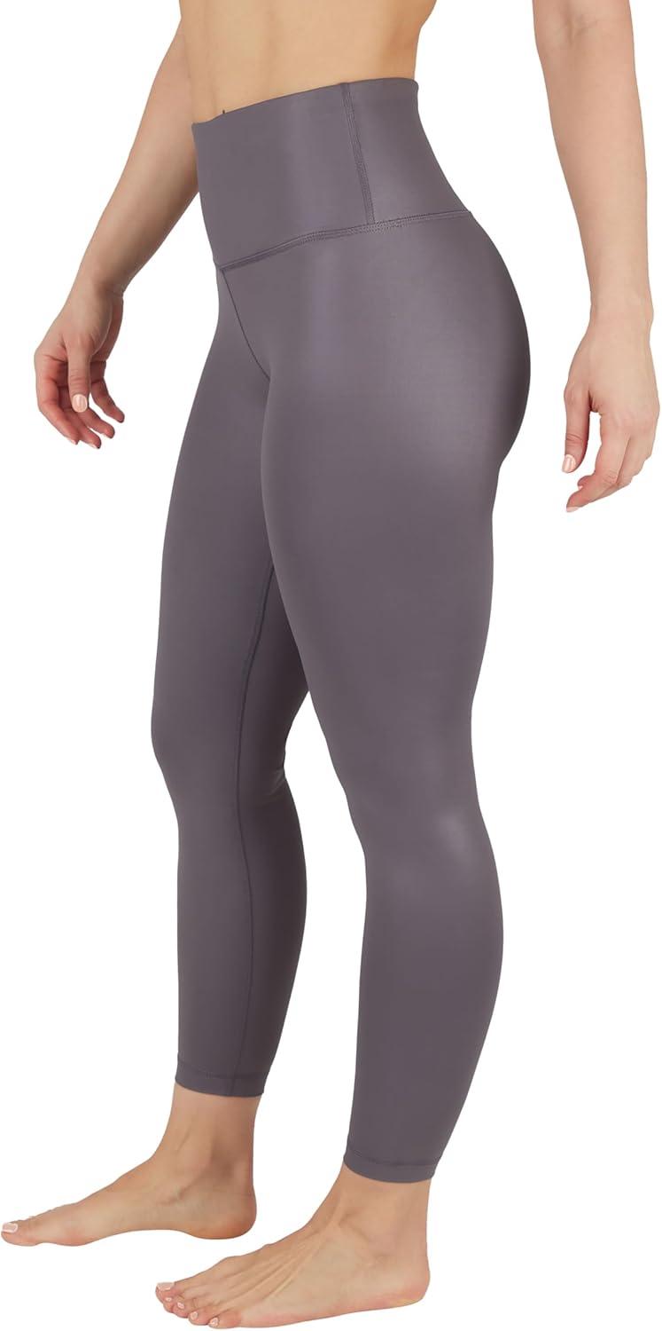 image90 Degree By Reflex Womens High Waist High Shine Faux Leather Ankle LeggingsPavement