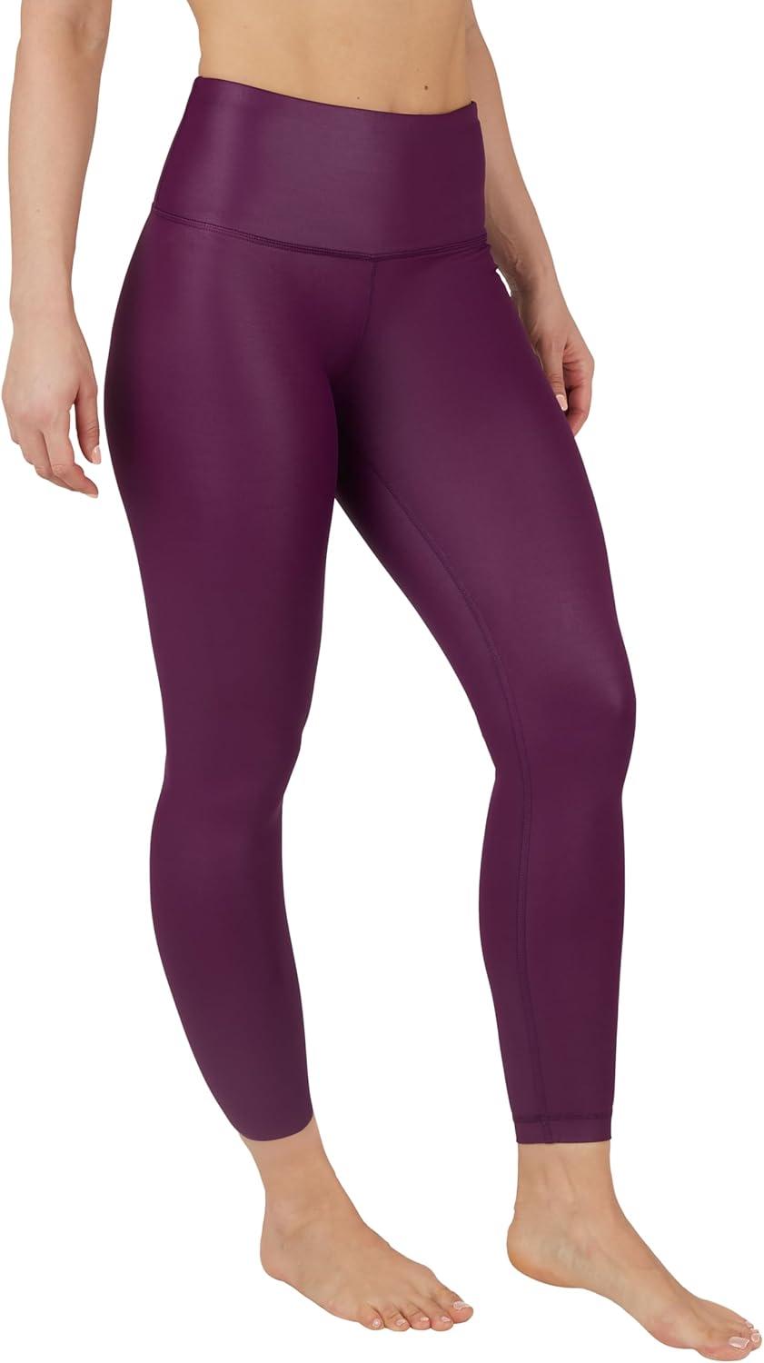 image90 Degree By Reflex Womens High Waist High Shine Faux Leather Ankle LeggingsPotent Purple