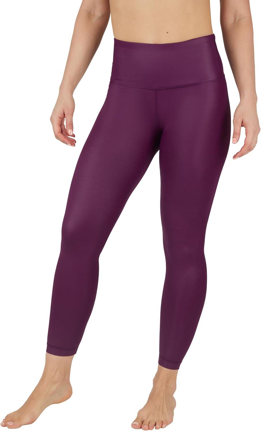 image90 Degree By Reflex Womens High Waist High Shine Faux Leather Ankle LeggingsPotent Purple