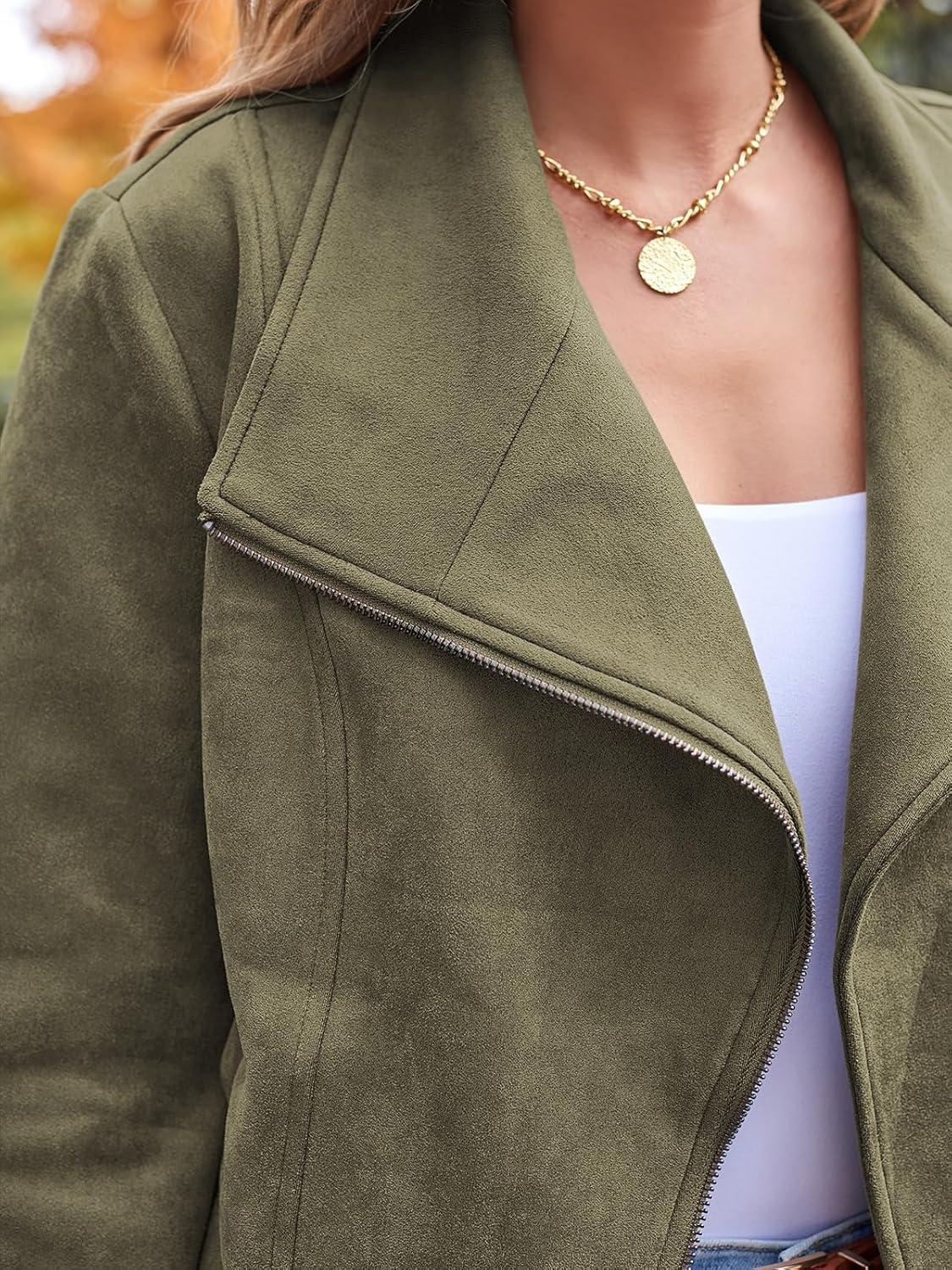 imageAUTOMET Womens Faux Suede Leather Jacket Cropped Open Front Coat for Fall Winter Spring Cardigan StyleArmygreen