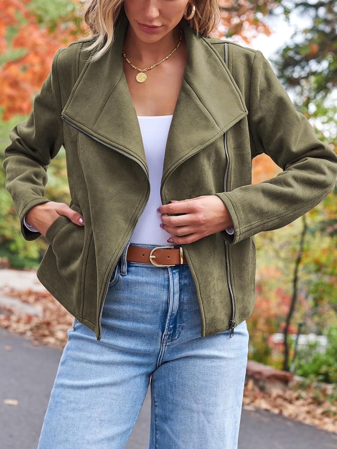 imageAUTOMET Womens Faux Suede Leather Jacket Cropped Open Front Coat for Fall Winter Spring Cardigan StyleArmygreen