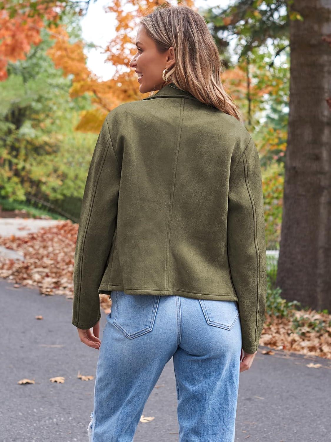 imageAUTOMET Womens Faux Suede Leather Jacket Cropped Open Front Coat for Fall Winter Spring Cardigan StyleArmygreen