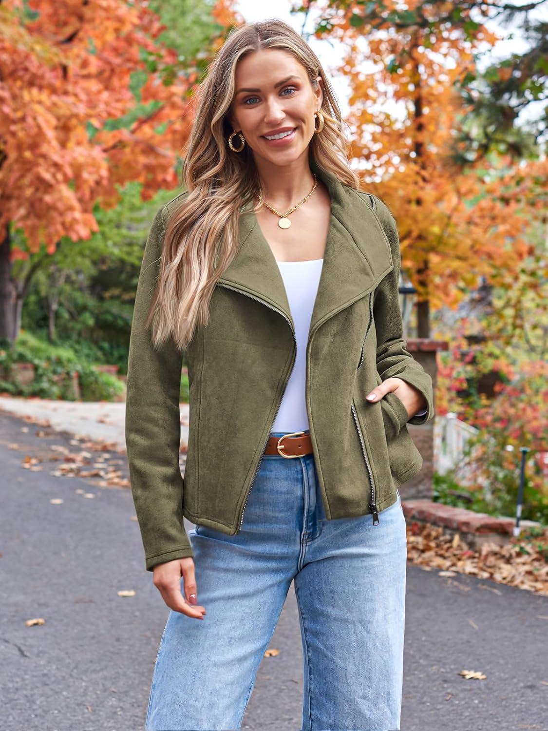 imageAUTOMET Womens Faux Suede Leather Jacket Cropped Open Front Coat for Fall Winter Spring Cardigan StyleArmygreen