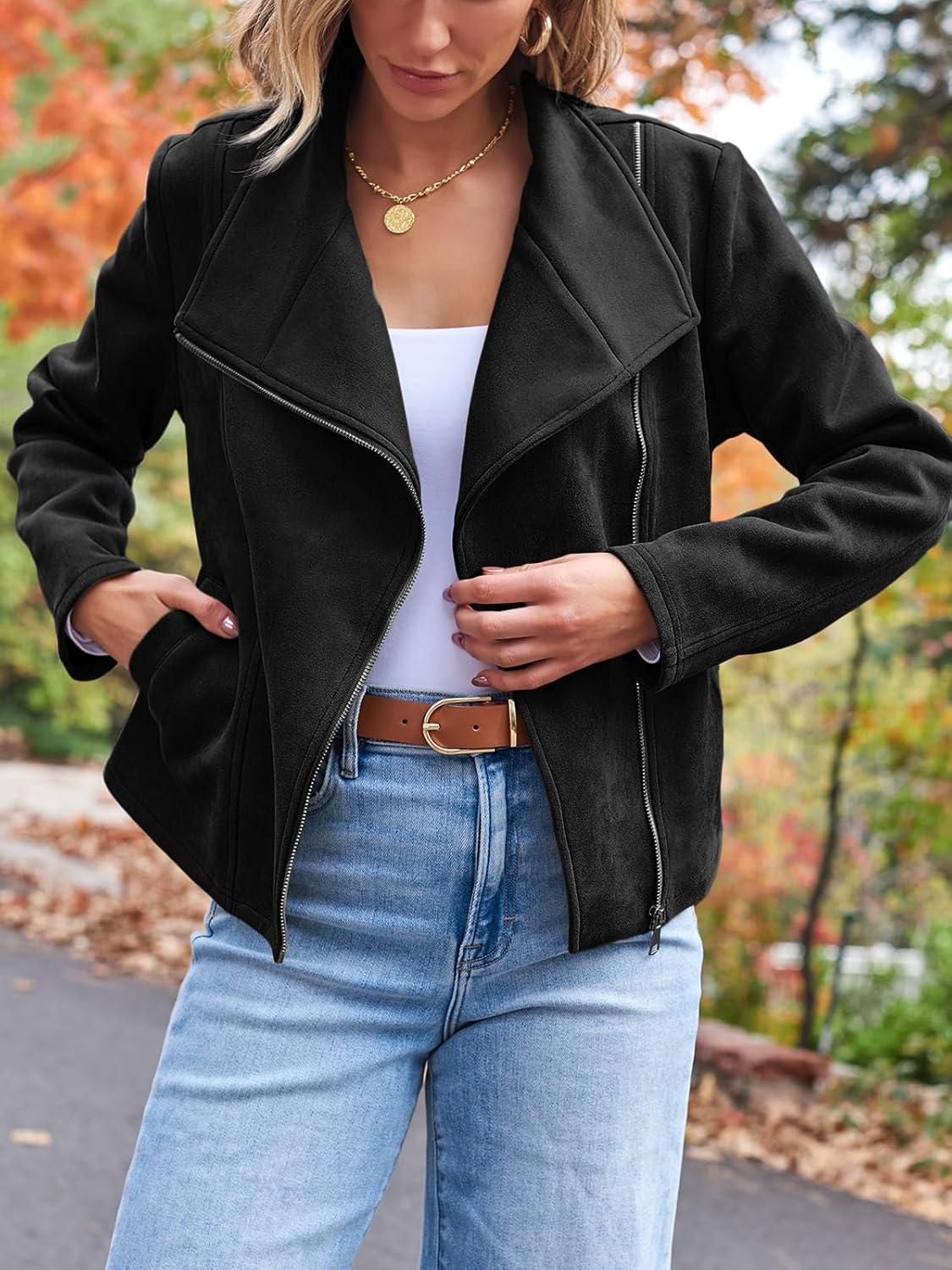 imageAUTOMET Womens Faux Suede Leather Jacket Cropped Open Front Coat for Fall Winter Spring Cardigan StyleBlack