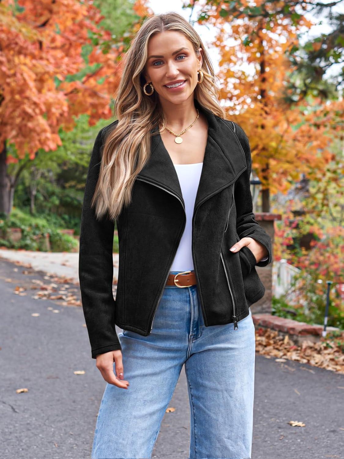 imageAUTOMET Womens Faux Suede Leather Jacket Cropped Open Front Coat for Fall Winter Spring Cardigan StyleBlack