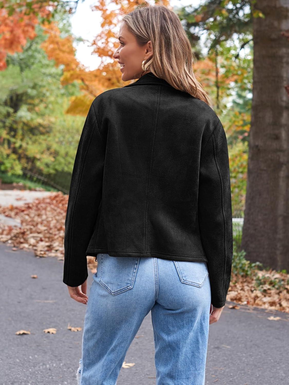 imageAUTOMET Womens Faux Suede Leather Jacket Cropped Open Front Coat for Fall Winter Spring Cardigan StyleBlack