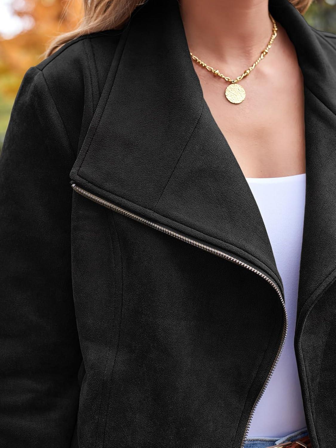 imageAUTOMET Womens Faux Suede Leather Jacket Cropped Open Front Coat for Fall Winter Spring Cardigan StyleBlack