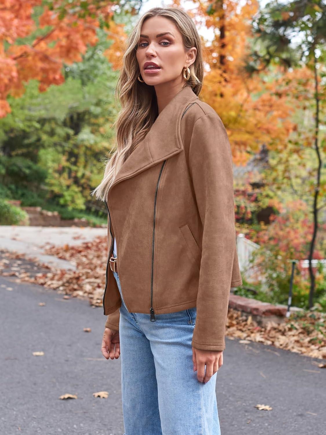 imageAUTOMET Womens Faux Suede Leather Jacket Cropped Open Front Coat for Fall Winter Spring Cardigan StyleCamel