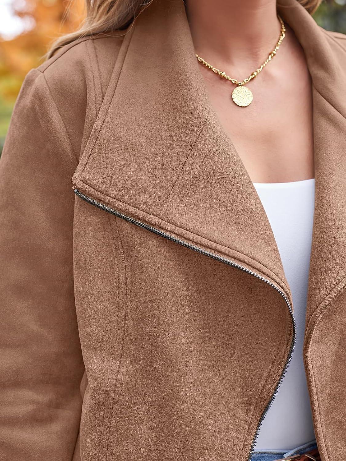 imageAUTOMET Womens Faux Suede Leather Jacket Cropped Open Front Coat for Fall Winter Spring Cardigan StyleCamel